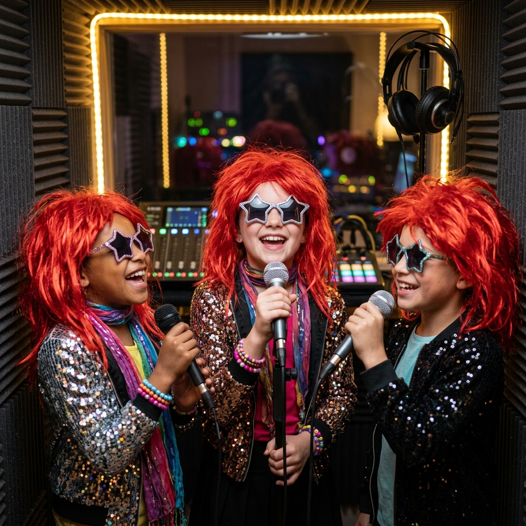 Kids recording popstar party in Liverpool studio
